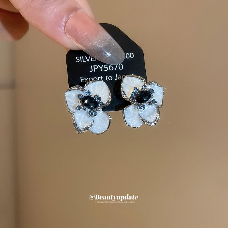 Enamel Whispers~ Silver Needle Diamond Drip Oil Flower Stud Earrings Fresh and Elegant Versatile Earrings Design Sense Niche Earrings
