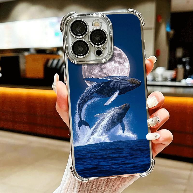 Humpback Whale Sea Giant Soft Phone Case For iPhone 15 16 17 Air 14 Pro Max 16E Plus 13 12 Mini Plating Anti-Fall Fundas