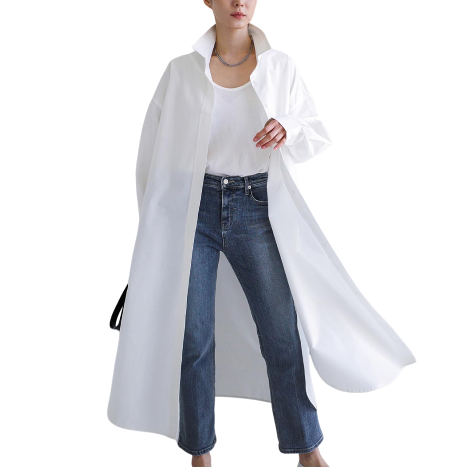 

WoauNuiHll Туника с длинным рукавом Однотонная больших размеров Офисная Осенняя Женская Блузка, Открытая спереди, Цветная, Легкая, Подчеркивающая фигуру, В наличии, Стильная, Носить, белый