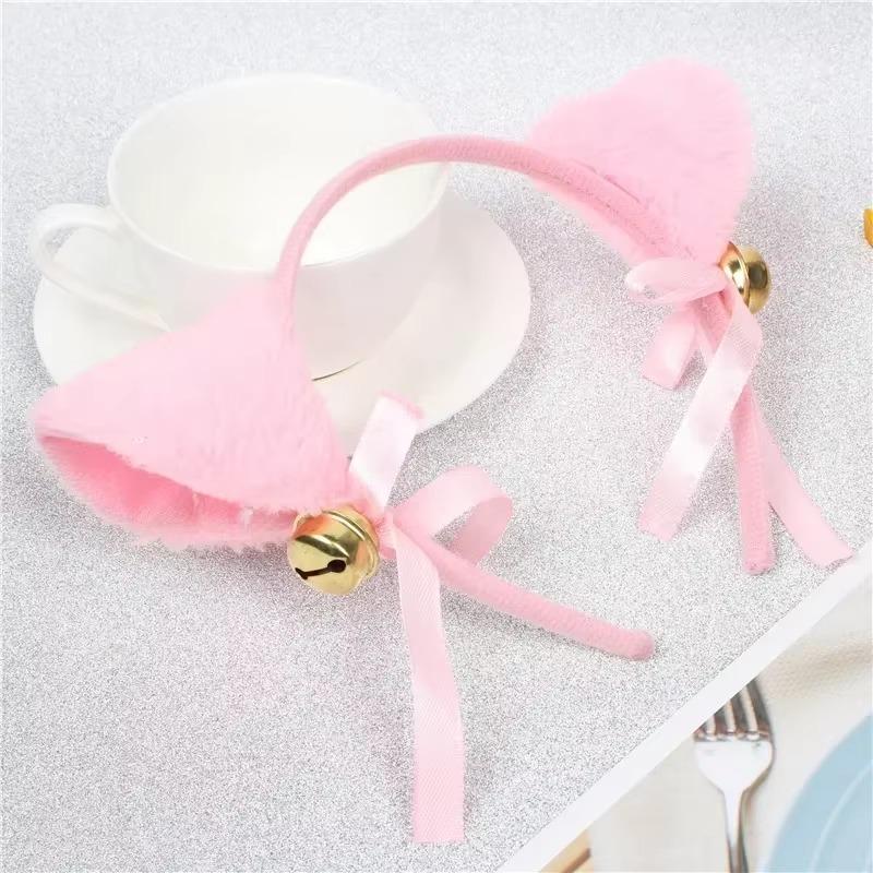 Cute Cat Fox Ears Headband Bell Bow Cosplay Halloween Party Fancy Costume Hair Accessories for Girls