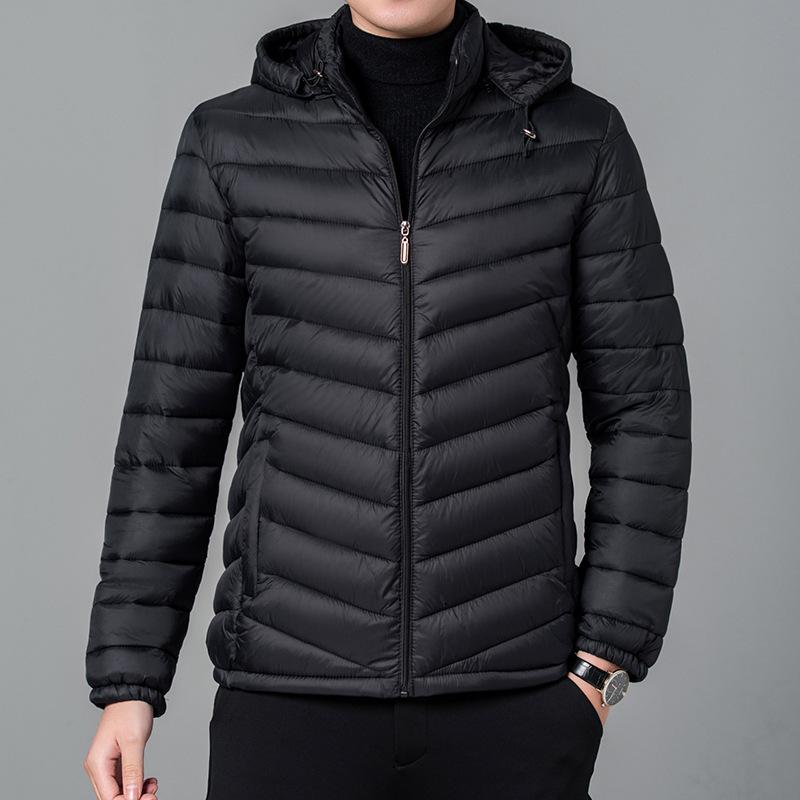 Men's Autumn Hooded Cotton Coat with Lining - Lightweight Rib Design for Middle-Aged and Elderly