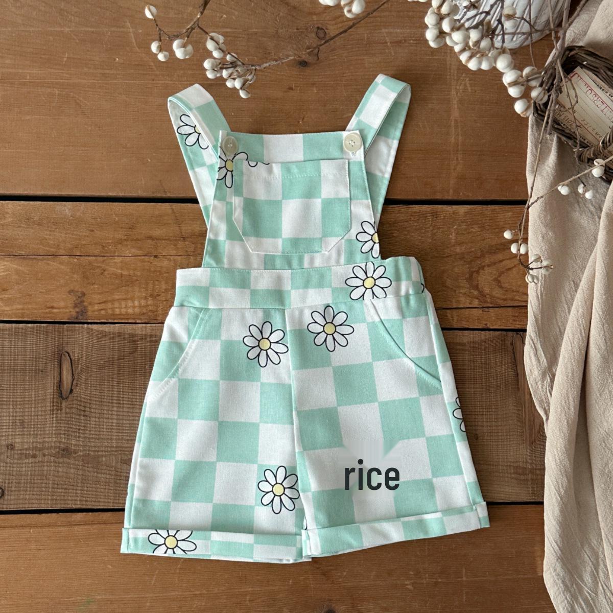 Girls Summer Plaid Overalls with Daisy Print - Cute and Casual Shorts 12-18M