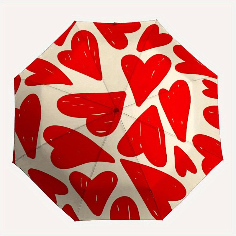 1pc Love Hearts Automatic Open/close Folding Compact Umbrella, 8 Rib Sturdy Canopy, Lightweight Portable, Everyday Use, Gift,,108