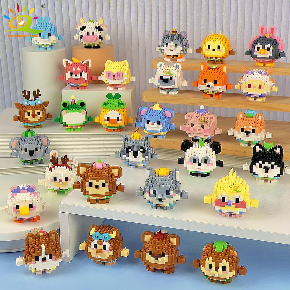 HUIQIBAO Mini Cute Animal Micro Building Blocks 3D Diamond BEE Cat Panda Model Bricks DIY City Construction Toys for Children
