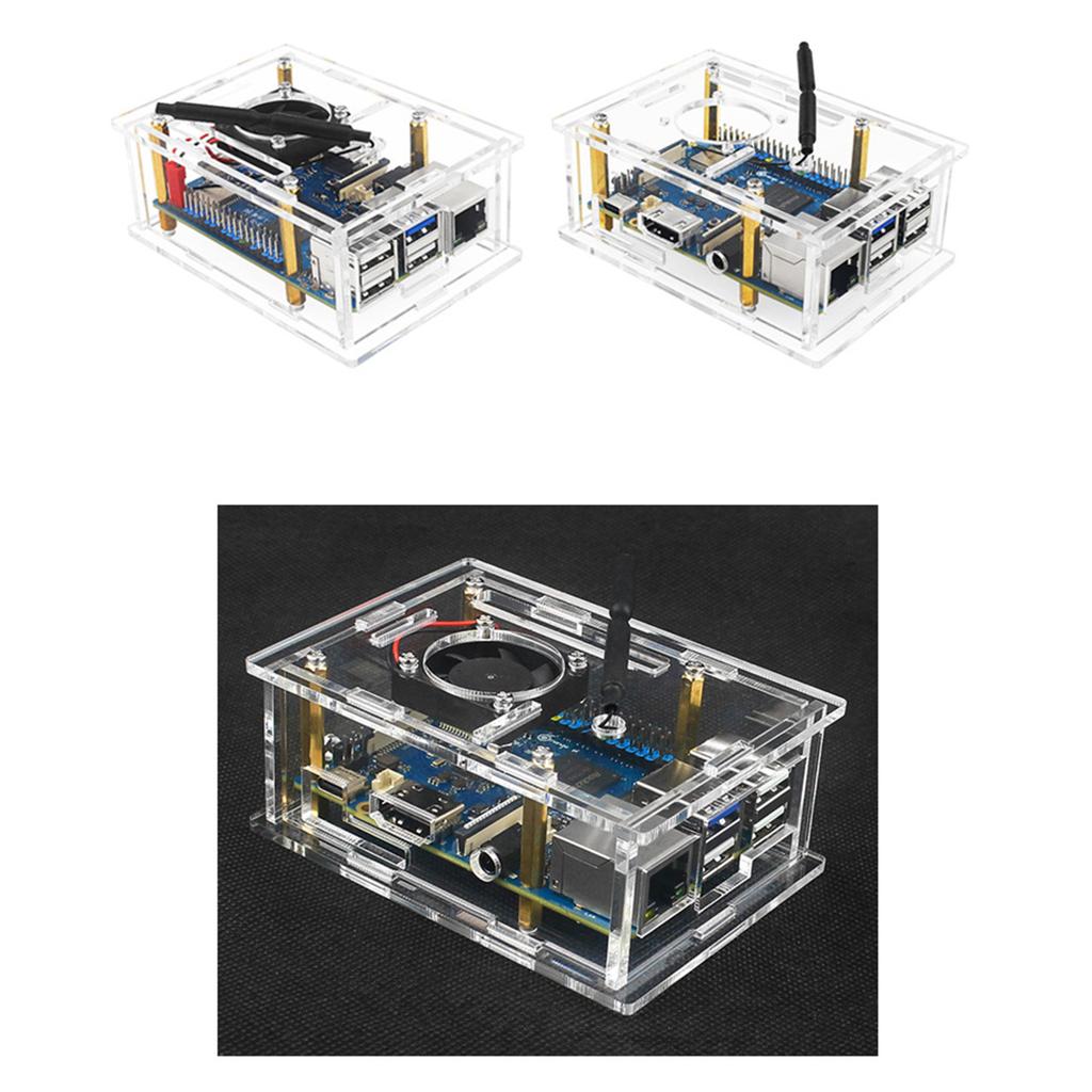 Acrylic Enclosure Box Cooling Fan for Orange Pi 3B Development Board Case Outer Shells with Cooling Fan Heat Sink