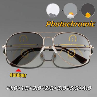 High Quality Photochromic Multifocal Reading Glasses Intelligent Zoom for Near Far Driving Sunglasses