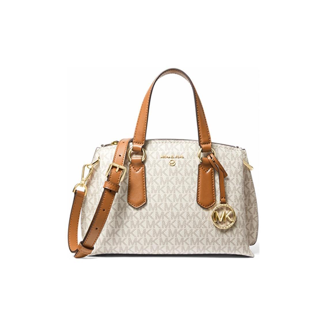 

Michael Kors MK Emma Vintage Color Block Logo Shoulder Crossbody Bag Women bags Vanilla-White Brown 30S1GENS1B-149 Basic Set (Bag+Dust Bag)