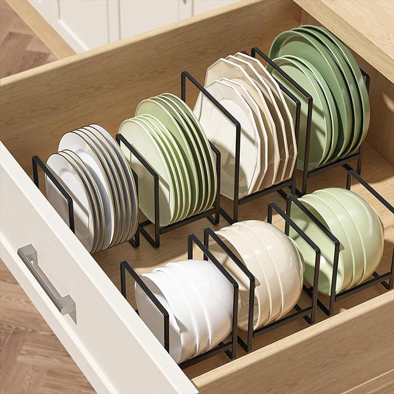 1Pc Kitchen Cabinet Plate Storage Countertop Dish Rack Drawer Dinner Plate Partition Drain Rack Layered Storage Rack Accessories