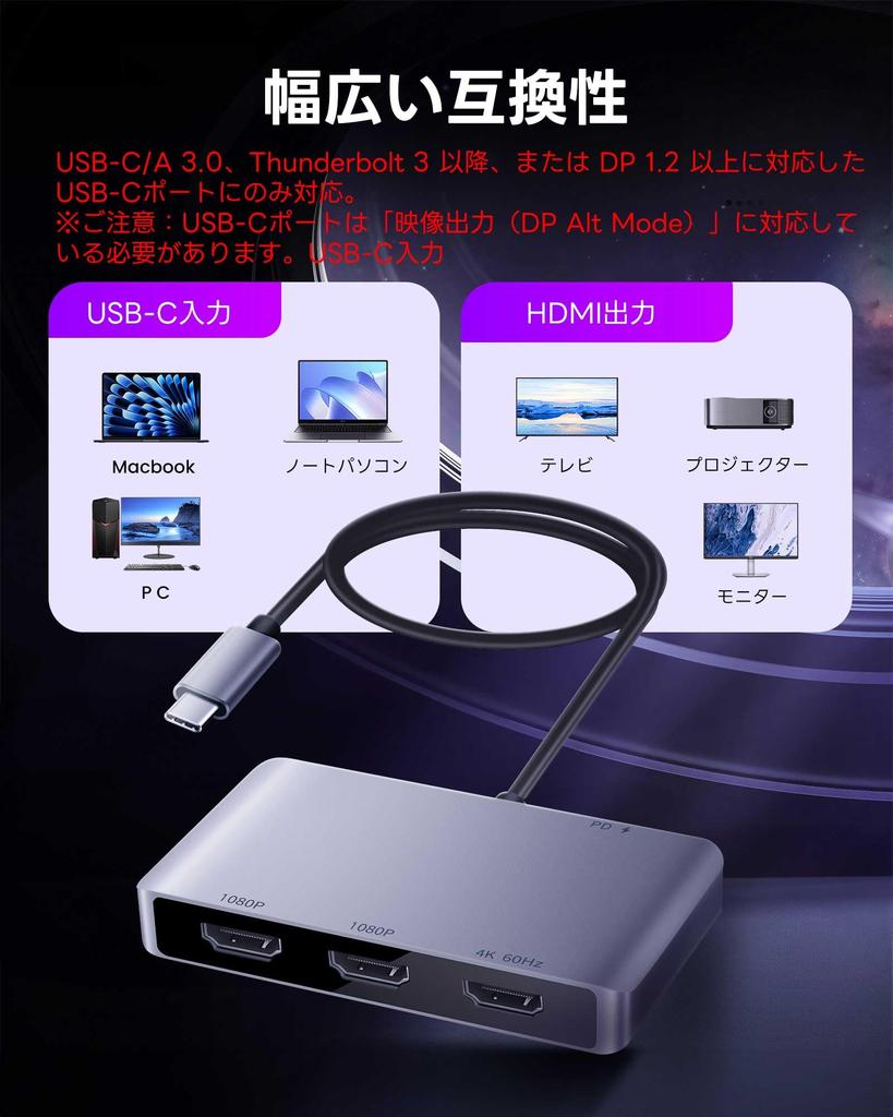 avedio links USB C to HDMI conversion HDMI supports extended mode 100W PD charging for OS adapter, 4K@60Hz splitter, (MST/ABCD), port, 4-screen