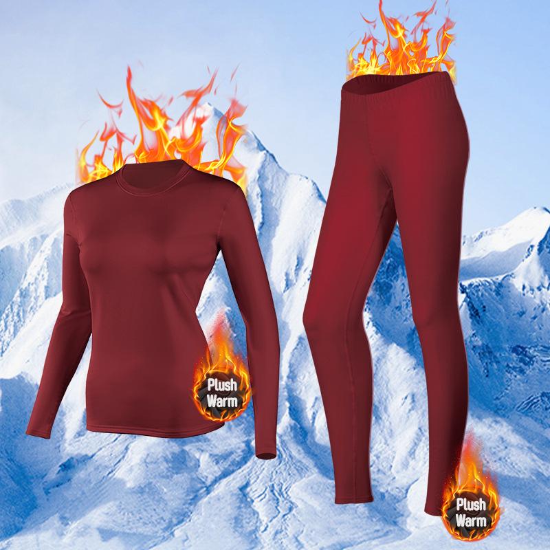 Damen Warmes Schnelltrocknendes Set mit Fleece-Futter: Langarm-Oberteil und Hose für Zuhause & Outdoor Herbst/Winter Fitness