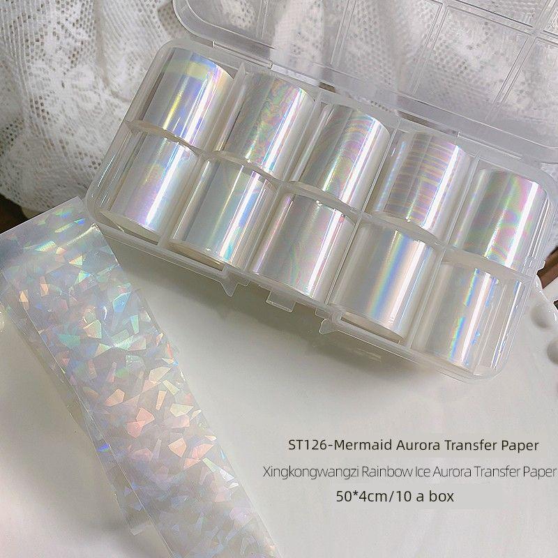 

New Arrival Transparent Human Fish Aurora Transfer Paper Flash Nail Sticker Magic Color Laser Starry Sky Paper Nail Ornament Mermaid Aurora transfer paper 1 box
