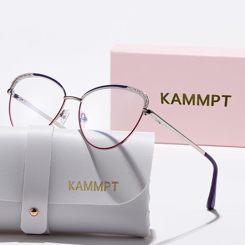 

KAMMPT Women Cat Eye Glasses 2024 Fashion Vintage Blue Light Blocking Optical Frames Trendy Design Non-prescription Eyeglasses with a case