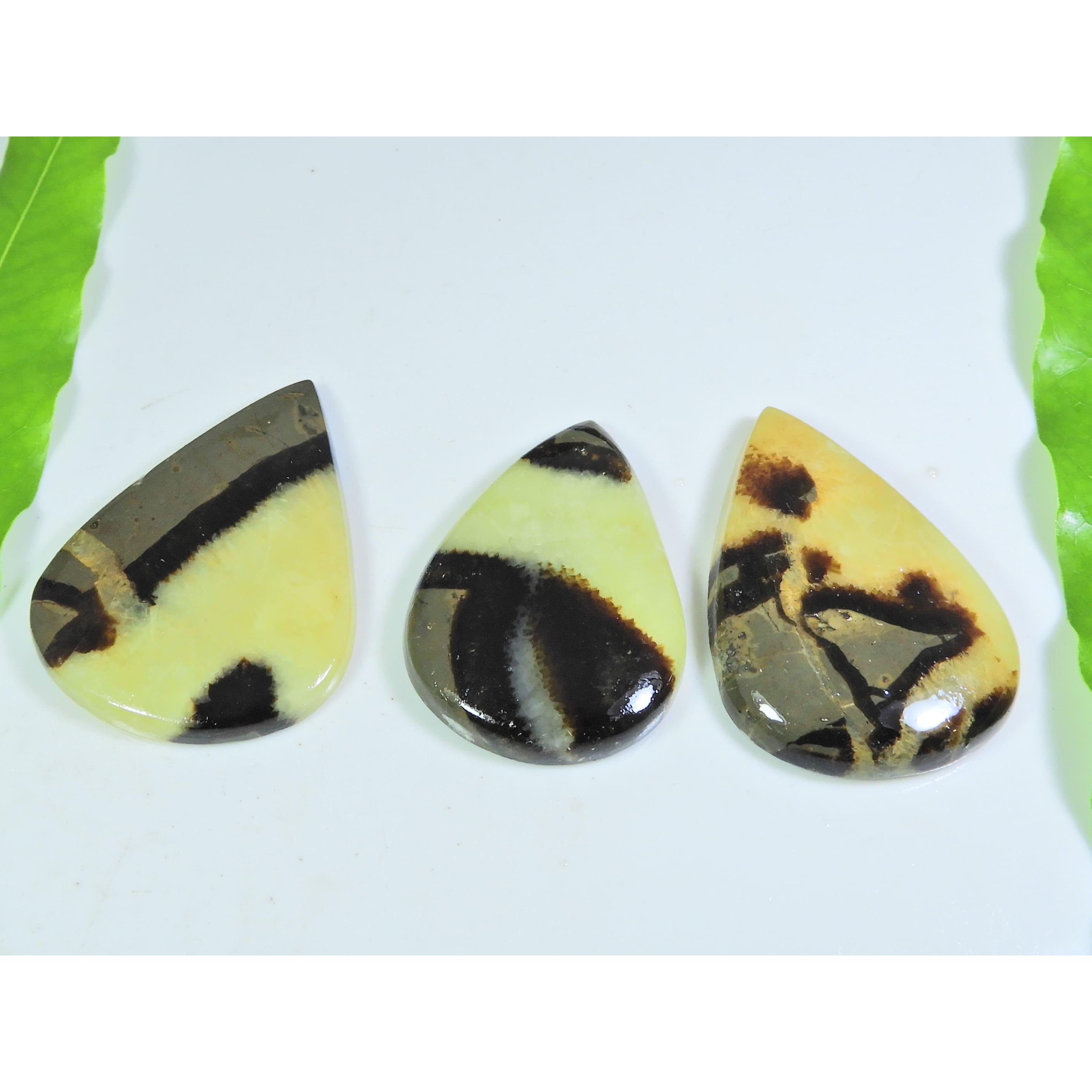 

266Cts. Natural septarian Multi Colour Pear Cabochon Loose Gemstone 3Pcs Lot A-362