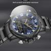 Mens Multifunctional Double-Display Watches Date Stainless Steel Watchband LED Luminous Mode Waterproof Wrist Watch