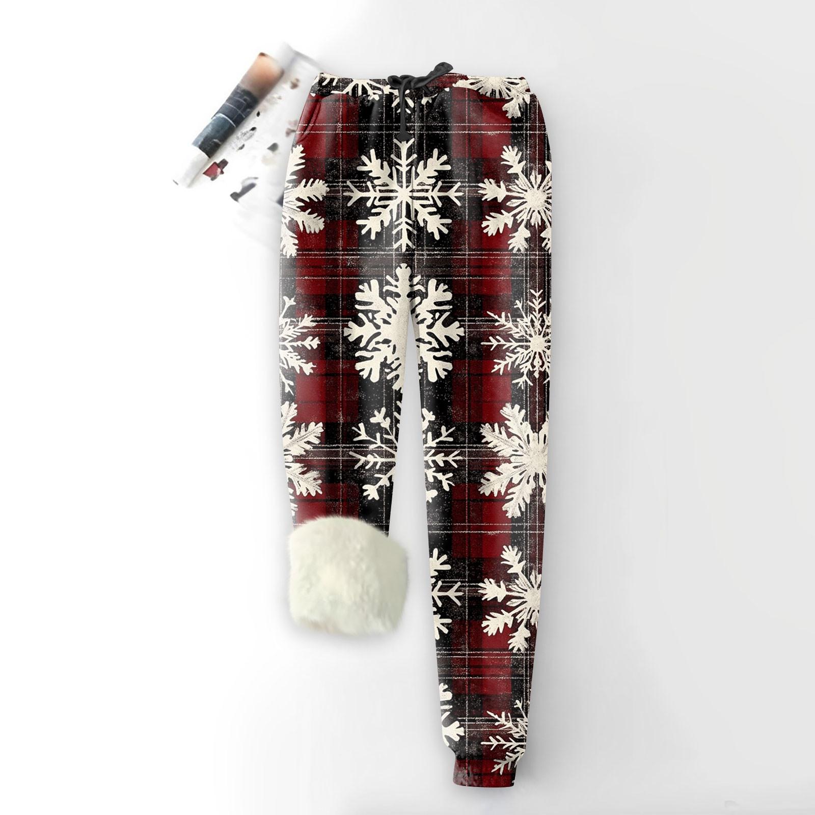 

Женские модные рождественские спортивные свободные утолщенные теплые флисовые брюки с принтом XXL