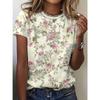 Mode Damen Retro Kreativ Kleiner Blumendruck T-Shirt Lustig Lässig Rundhalsausschnitt Kurze Ärmel T-Shirt Sommer Damen T-Shirt