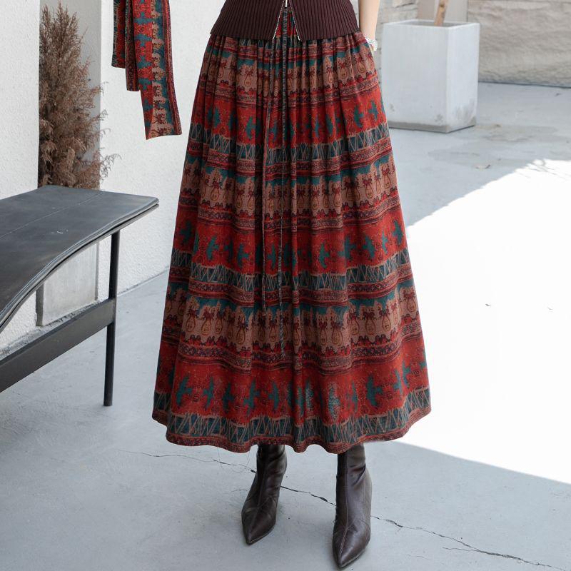 Bohemian Ethnic Print High Waist A-line Maxi Skirt for Women - Autumn 2026 Collection
