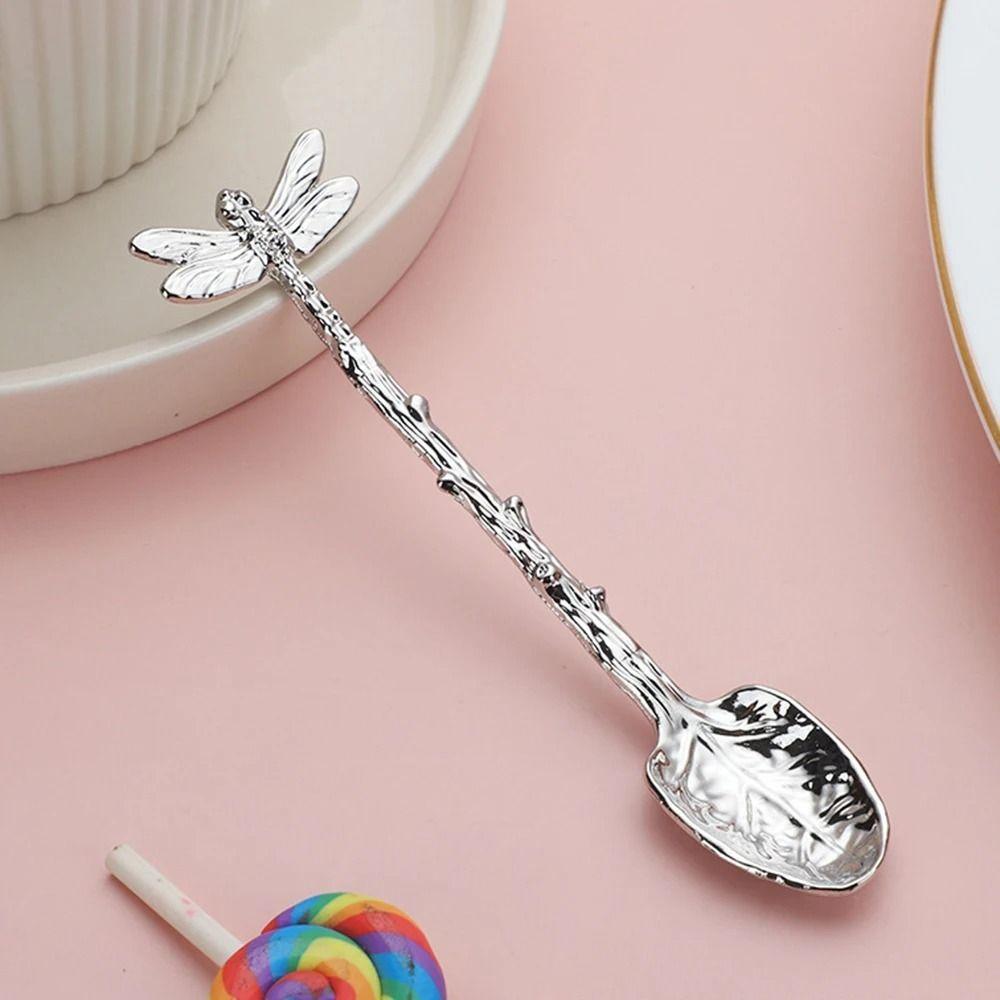 Stirring Spoon Twig Design Dragonfly Coffee Spoon Vintage Zinc Alloy Dessert Spoon Smooth Edges Teaspoon Pudding