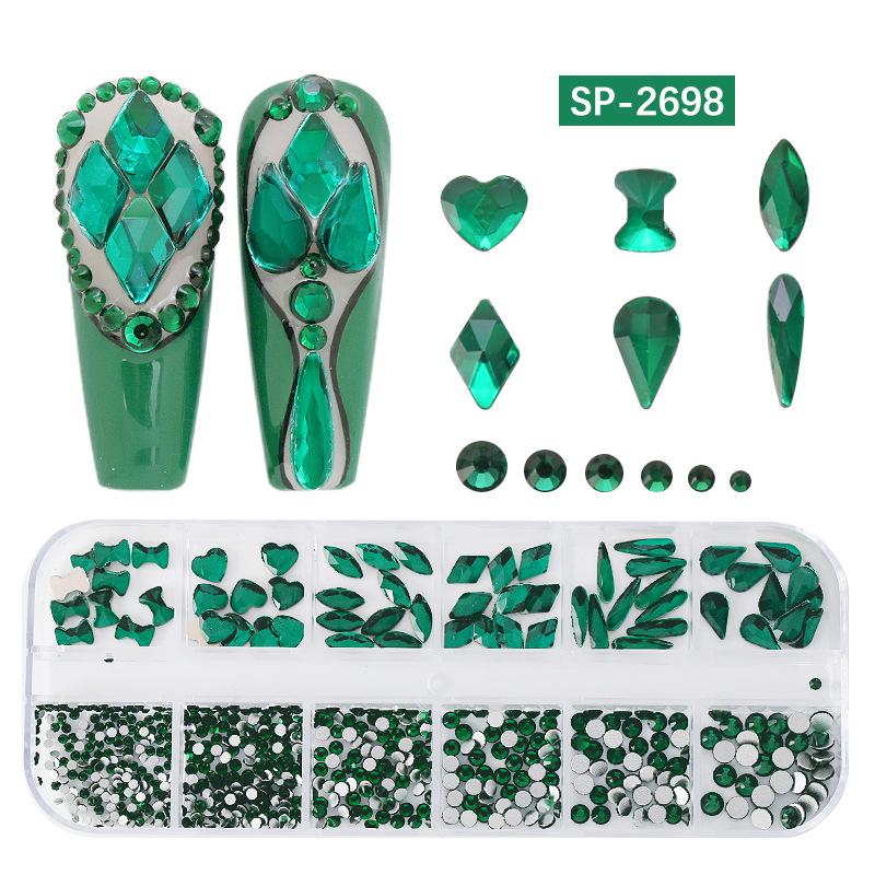 "12-Grid Irregular AB Glass Diamonds for Nail Art"