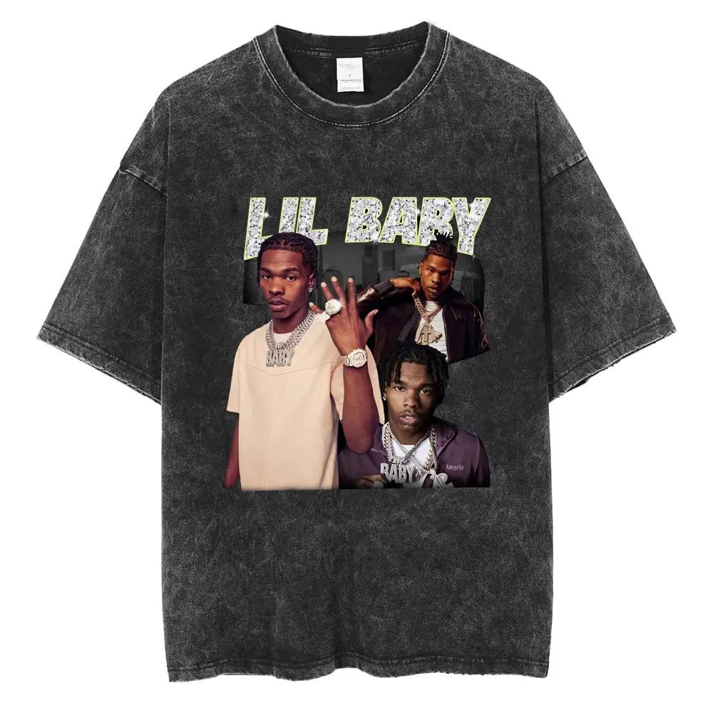 Rapper Lil Baby Wham World Tour Vintage Washed Tshirt Men Women Fashion Casual Retro Tshirt Hip Hop Oversized T Shirts S