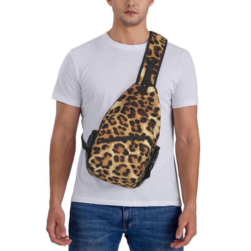 Leopard Skin Texture Crossbody Sling Backpack Men Custom Animal Fur Pattern Chest Shoulder Bag for Traveling Daypack