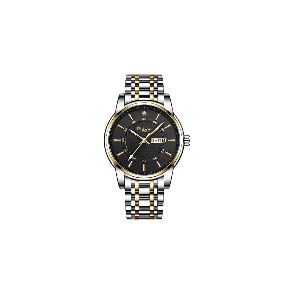 NIBOSI Men s Classic Analog Watch Waterproof Stainless Steel Casual Date Day Display Black Metal Band
