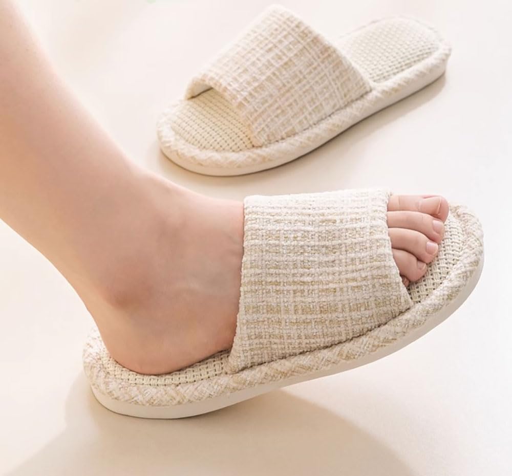 JIQAUCO Indoor House Set of for Nordic Solid Room Office Guest Slippers Slippers, 4, Guests, Style, Washable, Stylish, Cotton-Linen, Open-Front,