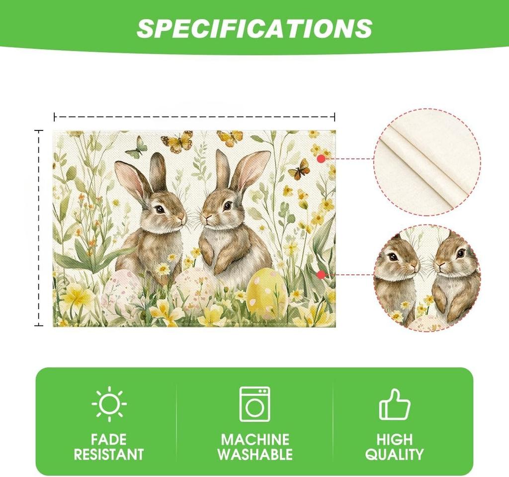 Velikonoční zajíček Vajíčko Květinové prostírání Party dekorace Omyvatelné Jarní akvarel Divoké květiny Stolní podložky Prostírání Velikonoční dekorace