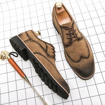 Divatos Elegáns Faragott Brogue Cipők Klasszikus Barna Férfi Bőr Velúr Cipők Luxus Bankett Férfi Öltöny Cipők Ingyenes Szállítás