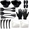 24-Piece Black Plastic Hair Dye Tools Set Bowls Brushes Combs Gloves Shower Caps Shawls Hair Clips Ear Tips Coloring Kit