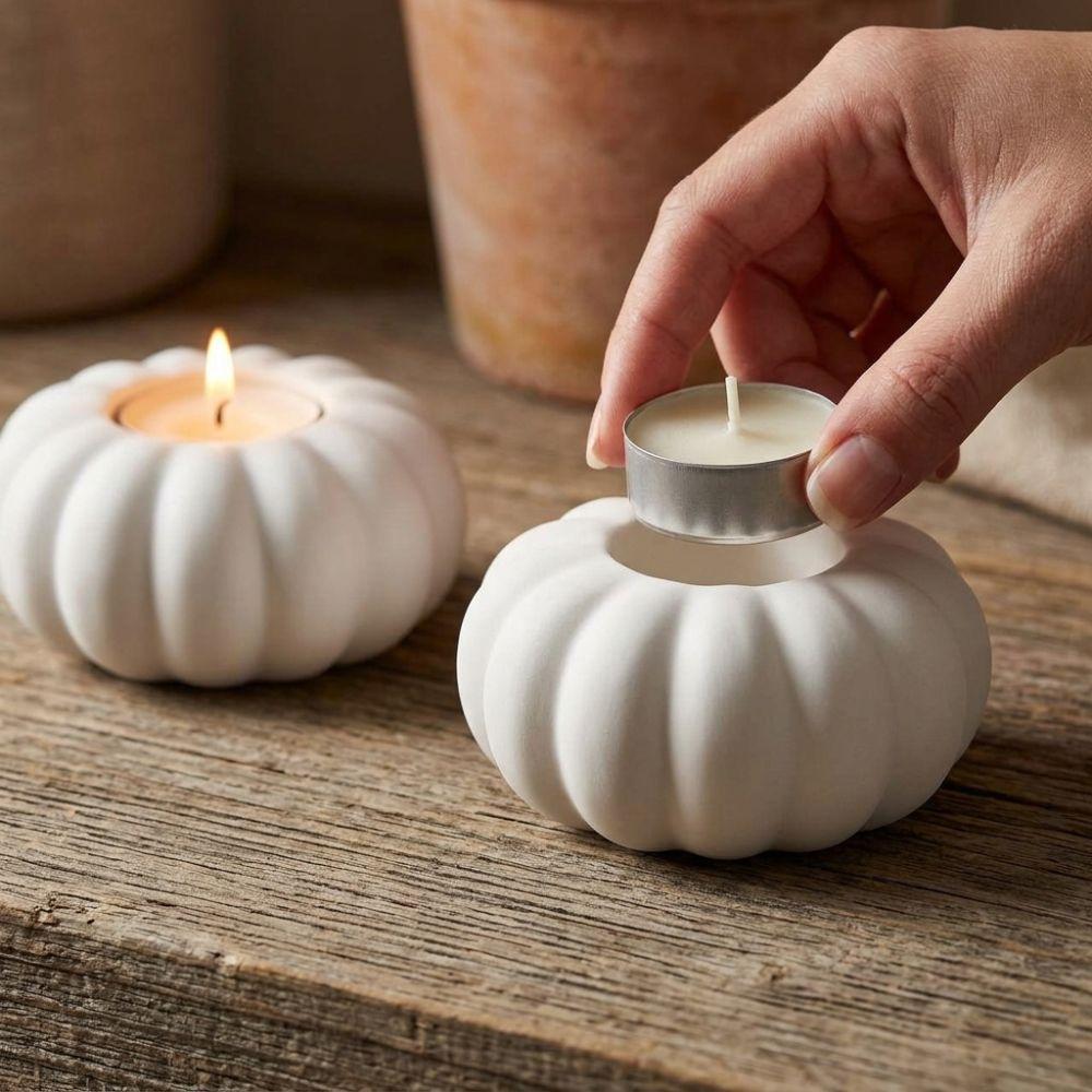 3D Printed Pumpkin Tealight Holder Vintage Ambient Candle Stand Tabletop Candlestick Living Room