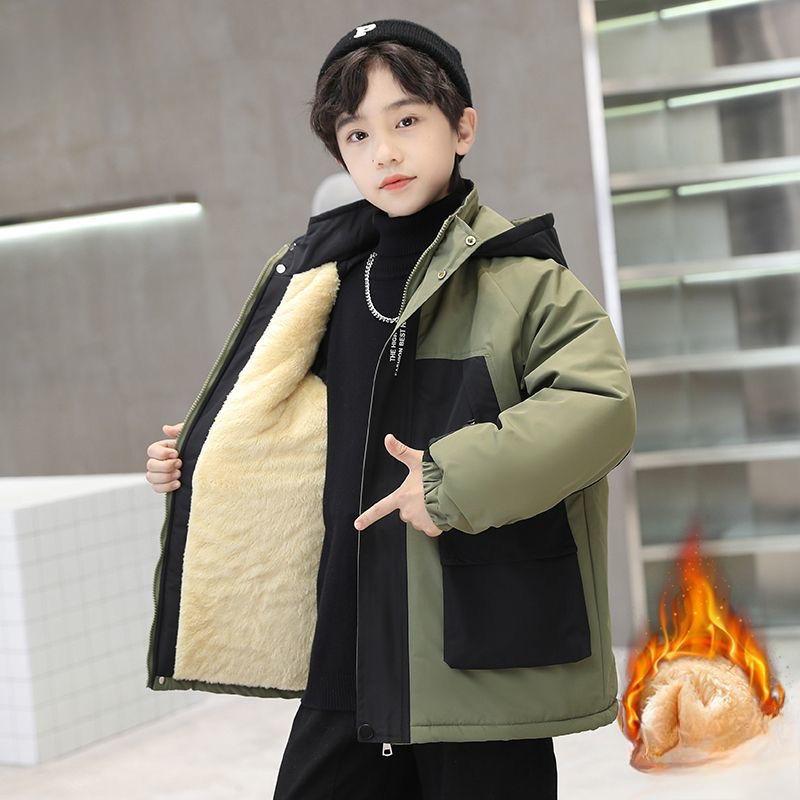

Мальчиковая флисовая и утепленная куртка, зимняя куртка с капюшоном на хлопковой подкладке, детская модная ветровка 170cm