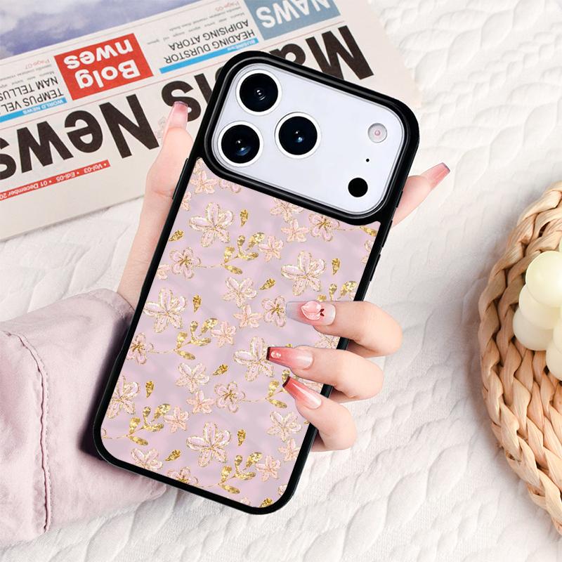 Gold Rose Pink Love Heart Phone Case For IPhone 17 16e 15 14 13 12 11 Pro Max Air Mini Soft Protective Cover