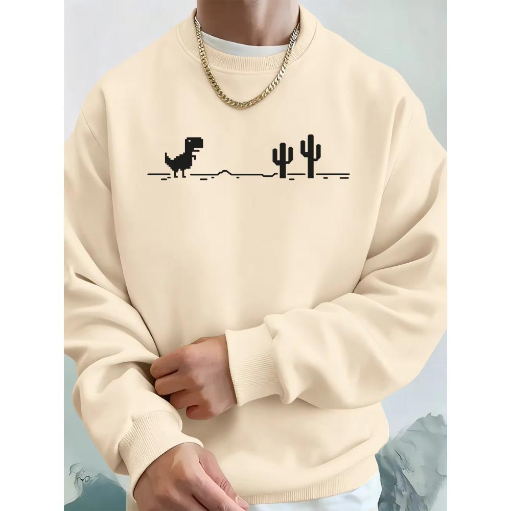 Simple Little Dinosaur Prints Pullover Women Fashion Comfortable Versatile Loose Daily Warm Long Sleeved Crew Neck Pullover