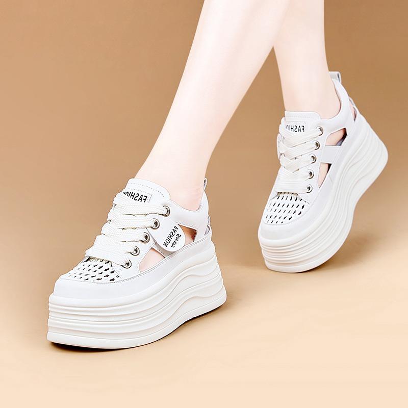 Thick Sole Heightening Cm Woven Hollow White Shoes Women's New Breathable Shoes Children's Versatile Flat Sandals