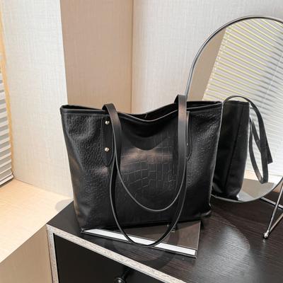Sac fourre-tout élégant pour femme, grande capacité, motif crocodile tendance, couleur unie, simple, à bandoulière