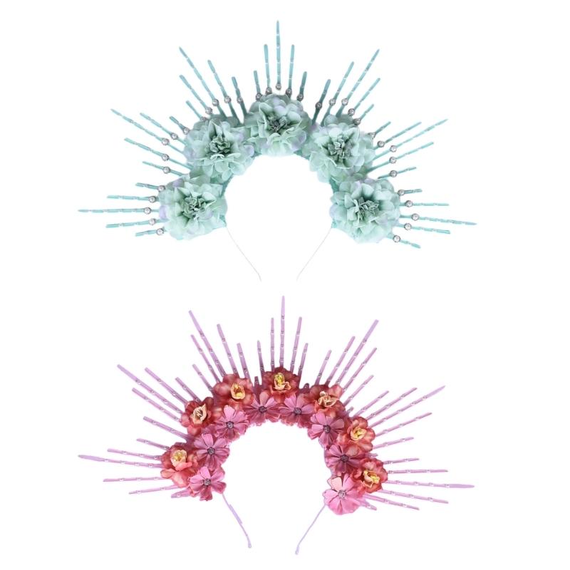 Charming Flower Crowns Headpiece Traditional Chinese Flowers Hair Accessory Eye Catching Floral Headband Ornament