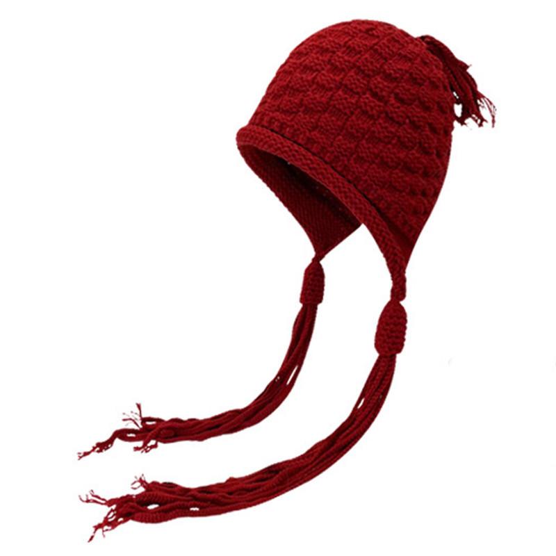 Cute Tassel Twist Knitted Hat Women Winter Outdoor Warm Wool Knit Hat