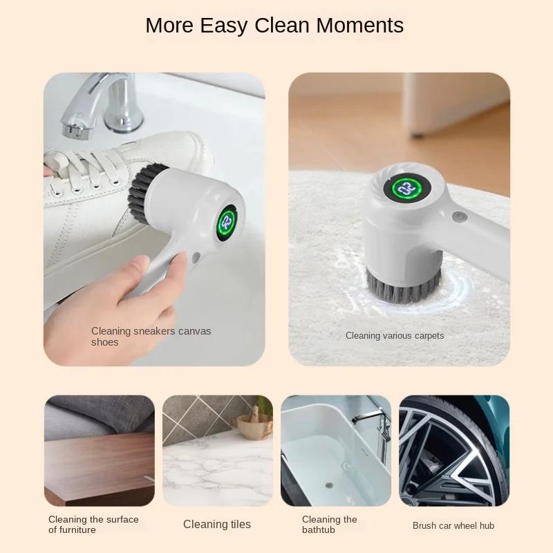 New5-in-1 Electric Handheld Rotating Cleaning Brush with 5 Replaceable Brush Heads,kitchen Utensils,shoe Uppers,and Gap Cleaning