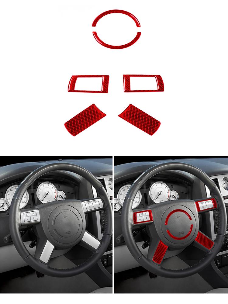 6Pcs Carbon Fiber Car Steering Wheel Panel Cover Trim Sticker For Chrysler 300 2005-2007 No Navigation Styling Accessories