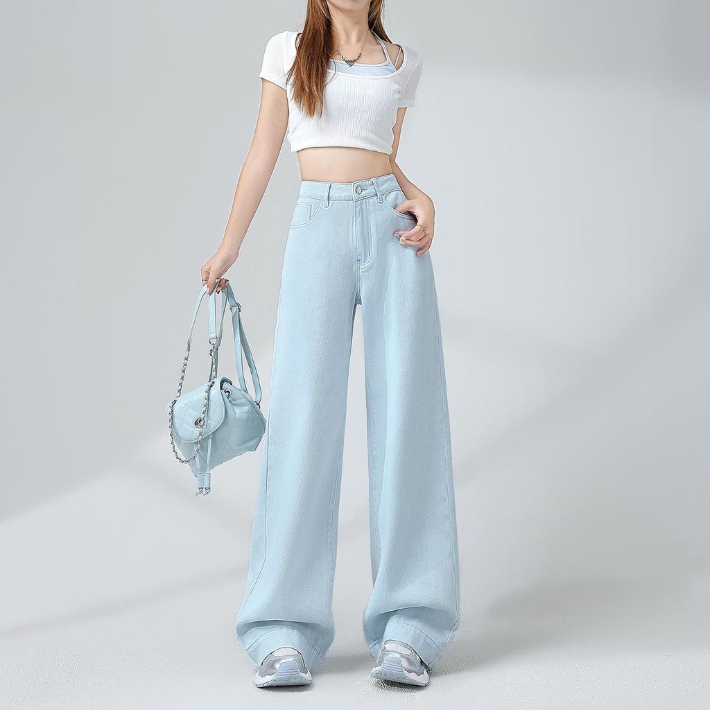 Blue High-Waisted Wide-Leg Jeans: Women's Slimming Loose Straight-Leg Pants, Spring 2026 New Style.