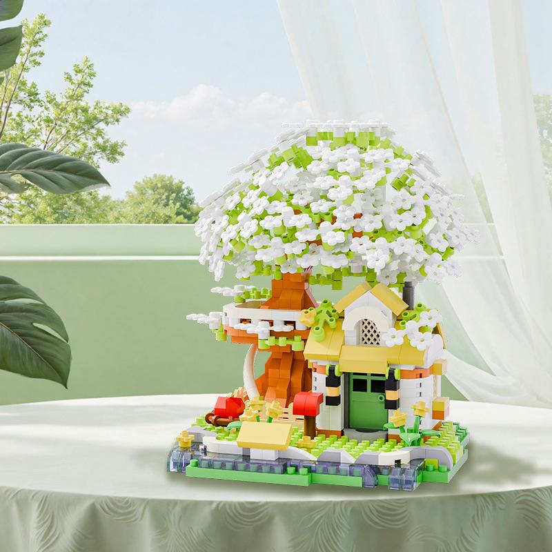 Four Seasons Cherry Tree House Building Blocks Simulation Street View Building Blocks Children's Educational Toys