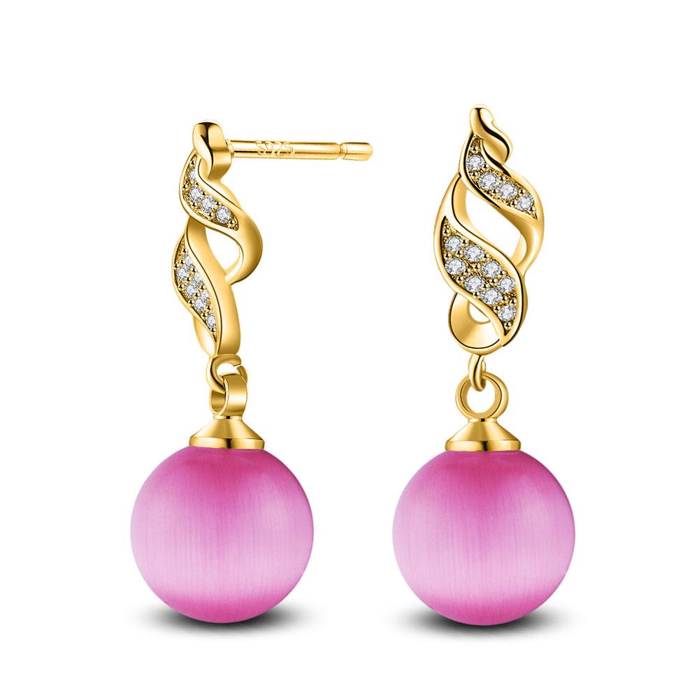 

Серьги-пусеты из высококачественного французского спирального бриллианта Live Source с японским камнем «кошачий глаз»