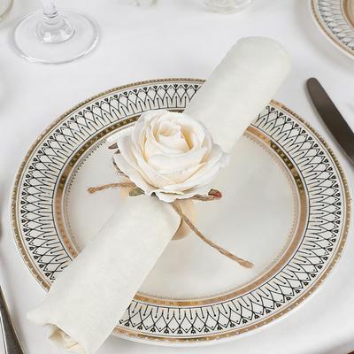 Artificial Rose Napkin Ring Farmhouse Rustic Jute Rope Fake Flower Dinner Napkin Holder Birthday Wedding Party Table Decoration