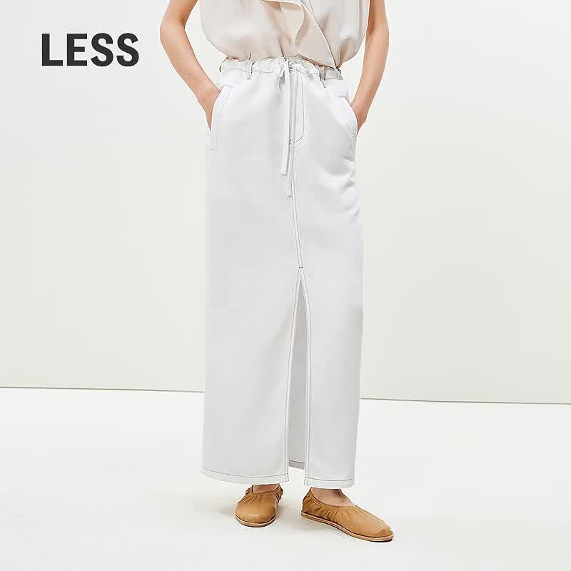 LESS Women s Straight Slit Lyocell Midi Skirt L