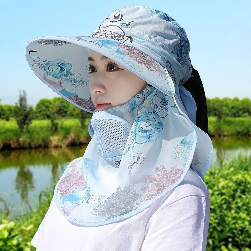 Lightweight Breathable Hat, Ice Silk Cotton Hemp Sunscreen Sun Hat, Anti-ultraviolet Hat, Can Leak The Ponytail Sunscreen Mask Neck Guard As A Whole