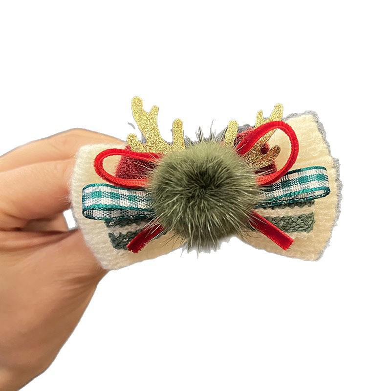 Children's Cute Christmas Antler Hair Clip with Pompon and Bow - Autumn/Winter Accessory
