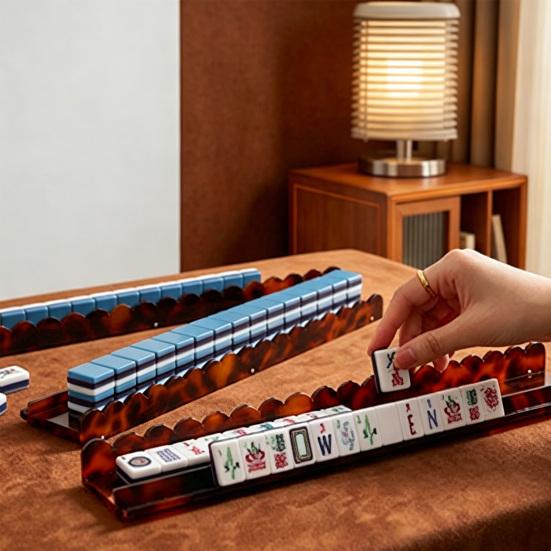 Mahjong Rack with Detachable Magnetic Pusher, Scalloped Acrylic Mah Jongg Tile Holder & Pusher Set, American Mahjong Accessories