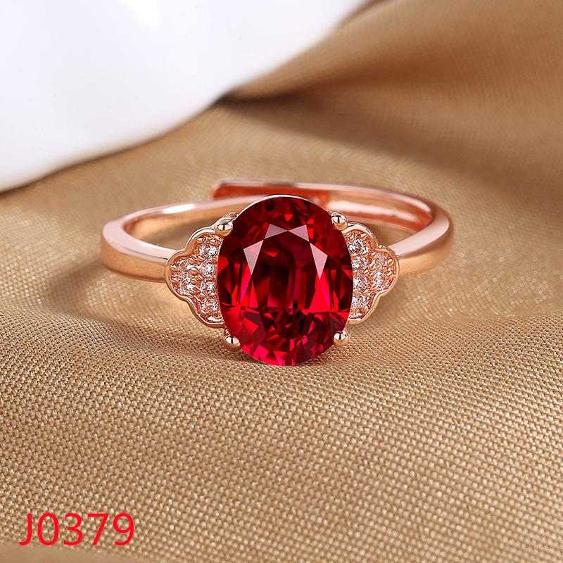 2026 18K Rose Gold-plated Pigeon Blood Ruby Ring Women's Light Luxury Diamond-set Engagement Ring Colored Open Index Finger Ring