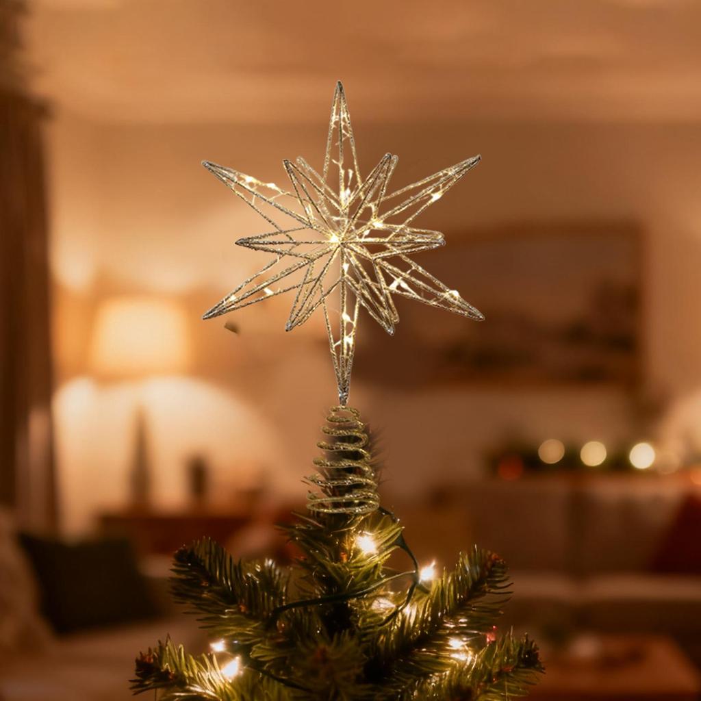 Christmas Tree Toppers Star With LED String Lights Ornaments For Christmas Home Party Decoration Festival Party New Year